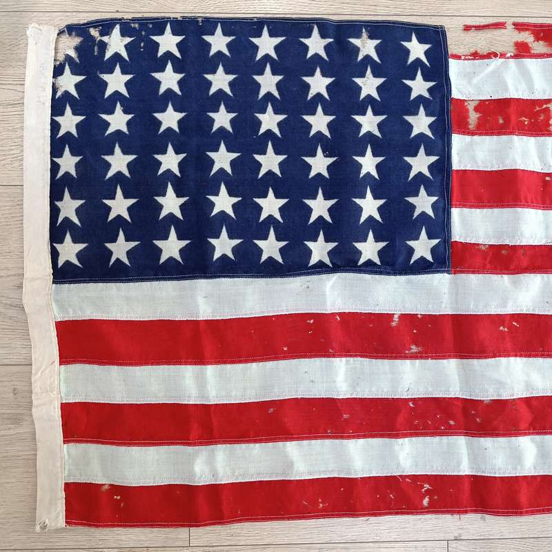 Vintage WW2 48-star American Naval national ensign flag-original - with lots of damage