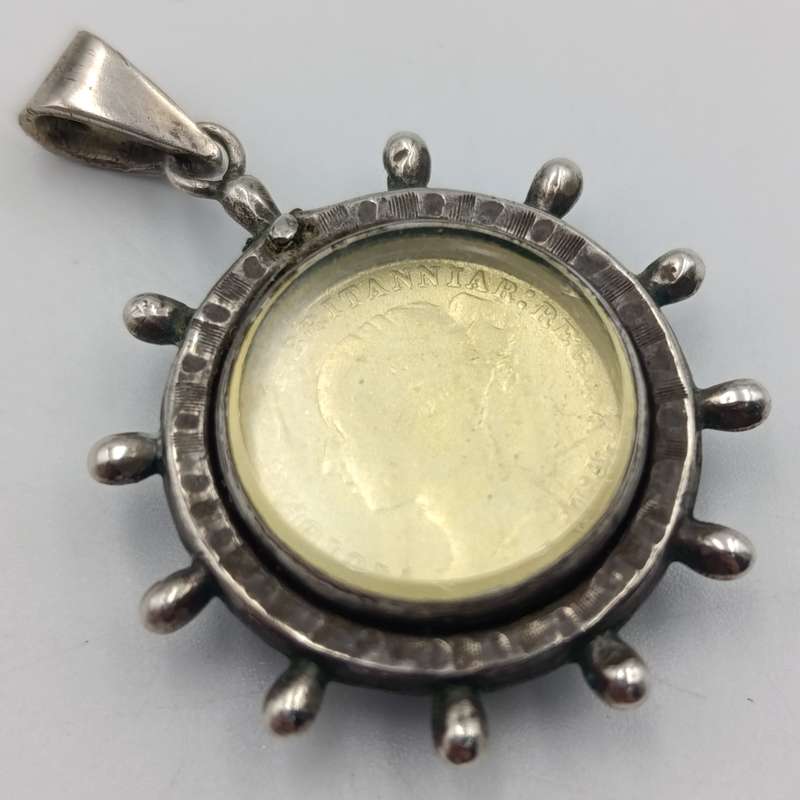 1851 Great Britain 4 pence groat coin pendant in silver surround