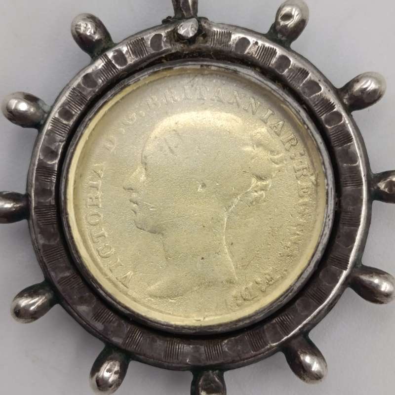 1851 Great Britain 4 pence groat coin pendant in silver surround