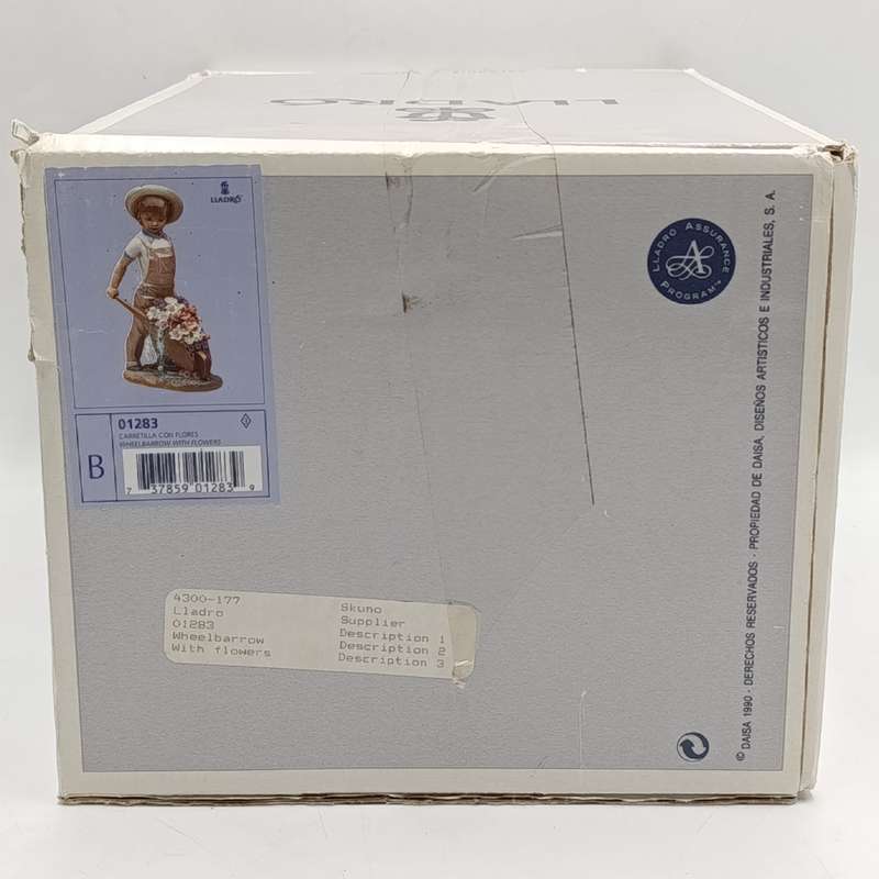 Vintage Lladro #01283 boy and wheelbarrow with flowers figurine in box