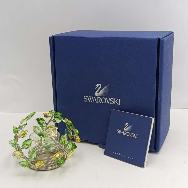 Swarovski Crystal Tea Light candle holder with Yasmine Hurel leaf design - in box