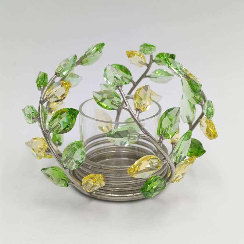Swarovski Crystal Tea Light candle holder with Yasmine Hurel leaf design - in box