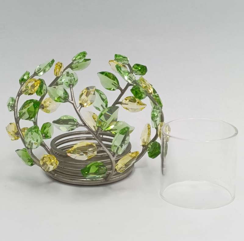 Swarovski Crystal Tea Light candle holder with Yasmine Hurel leaf design - in box