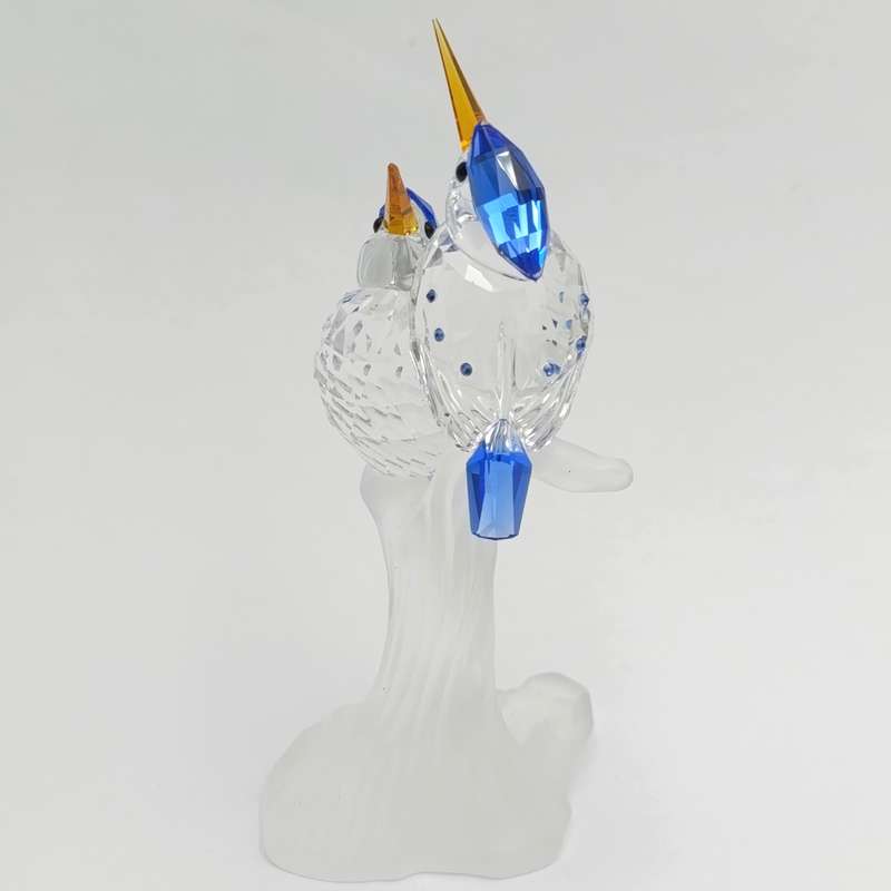 Swarovski Crystal Malachite Kingfishers figurine in box - no lid - minor damage to beak