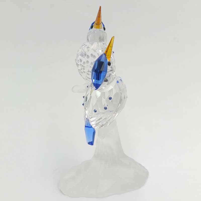 Swarovski Crystal Malachite Kingfishers figurine in box - no lid - minor damage to beak