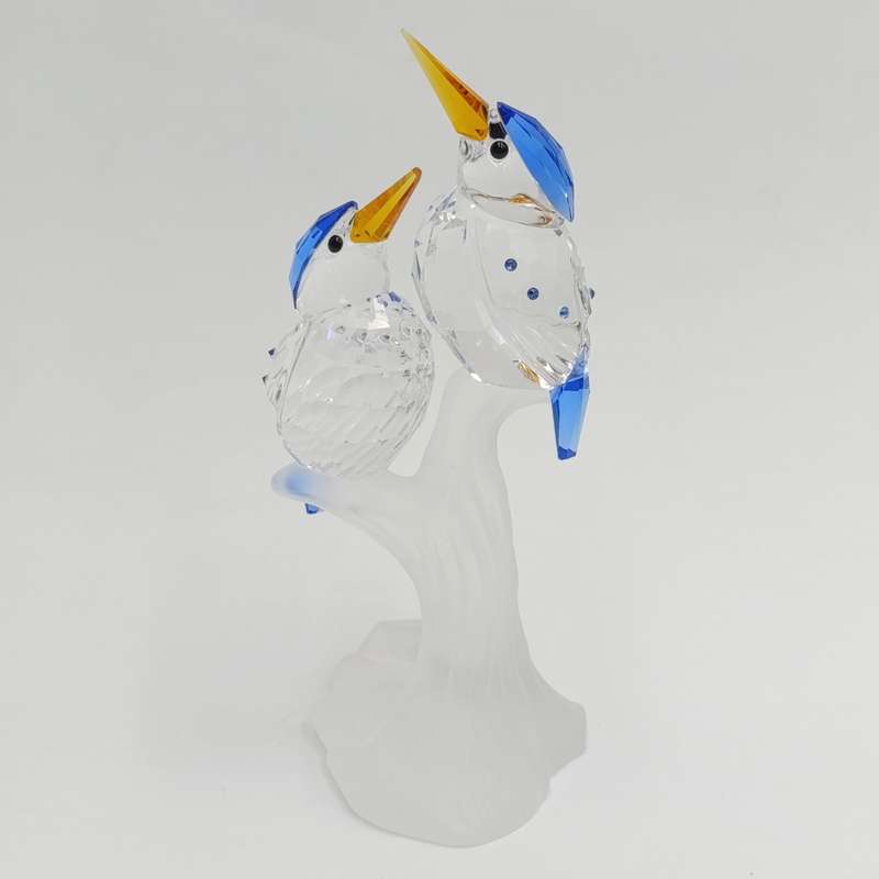 Swarovski Crystal Malachite Kingfishers figurine in box - no lid - minor damage to beak