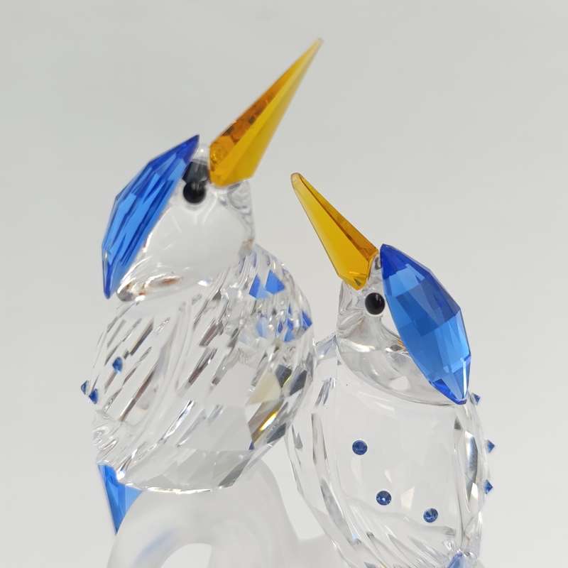Swarovski Crystal Malachite Kingfishers figurine in box - no lid - minor damage to beak