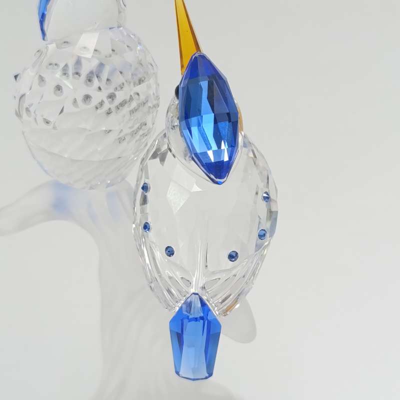 Swarovski Crystal Malachite Kingfishers figurine in box - no lid - minor damage to beak