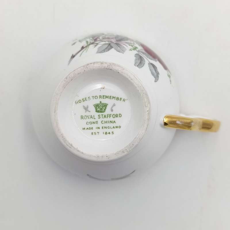 Vintage Royal Stafford "Roses to Remember" pattern porcelain trio
