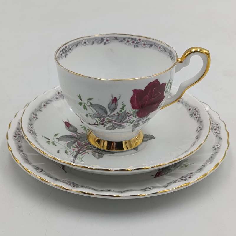 Vintage Royal Stafford "Roses to Remember" pattern porcelain trio