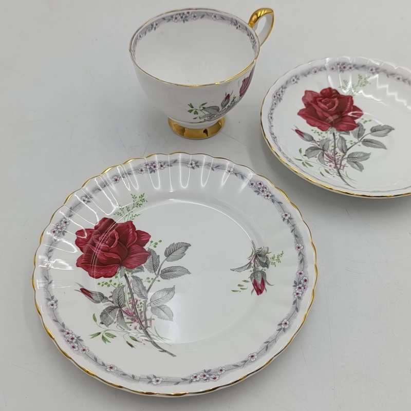 Vintage Royal Stafford "Roses to Remember" pattern porcelain trio
