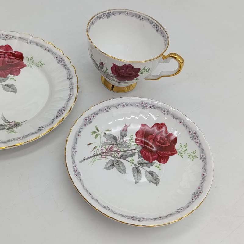 Vintage Royal Stafford "Roses to Remember" pattern porcelain trio