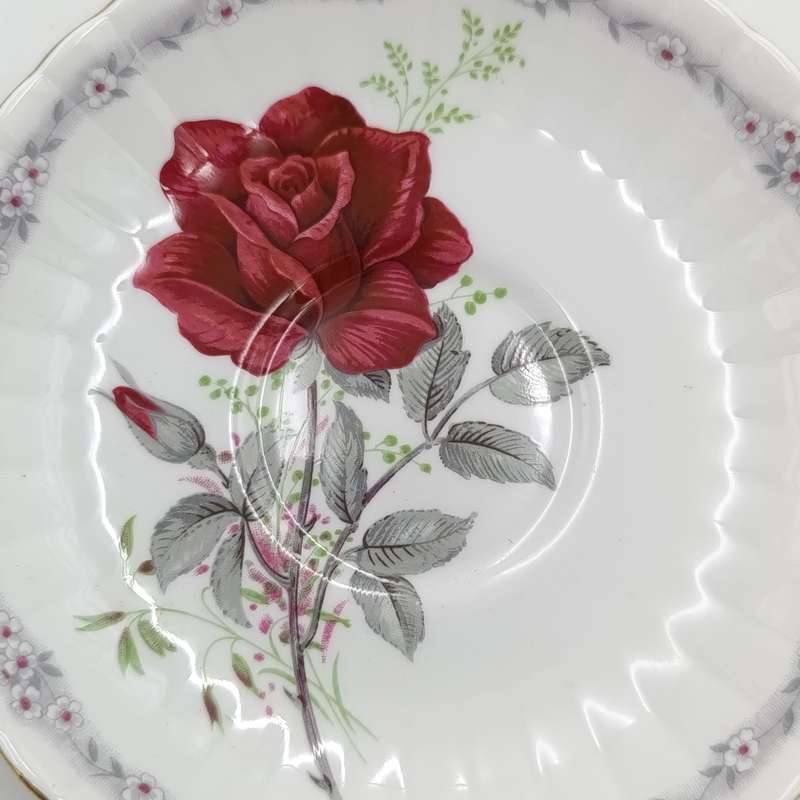 Vintage Royal Stafford "Roses to Remember" pattern porcelain trio