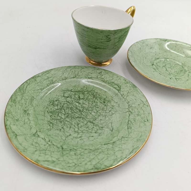 Vintage Royal Albert Gossamer pattern Porcelain trio - green
