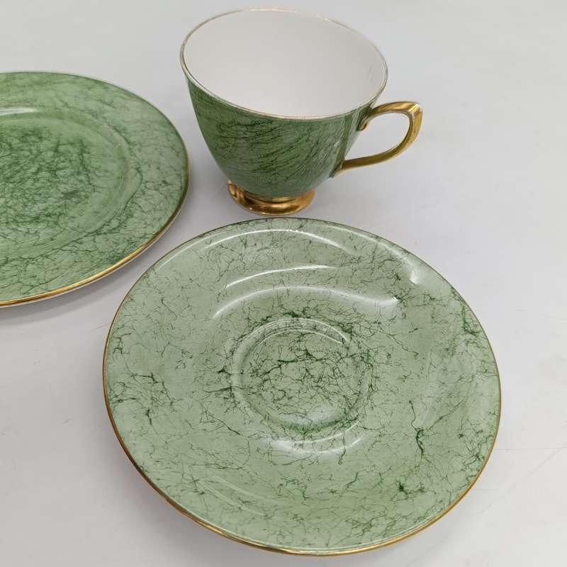 Vintage Royal Albert Gossamer pattern Porcelain trio - green