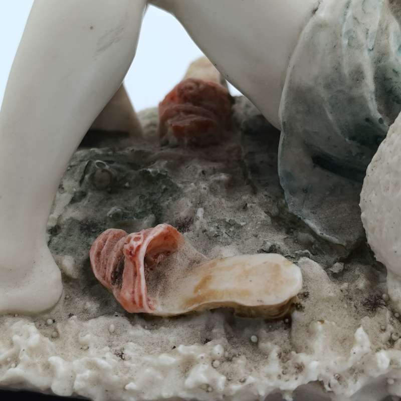 Vintage polyresin sculpture of sleepy girl with cat