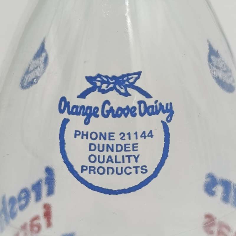 Vintage Orange Grove Diary Fresh Farm milk glass bottle