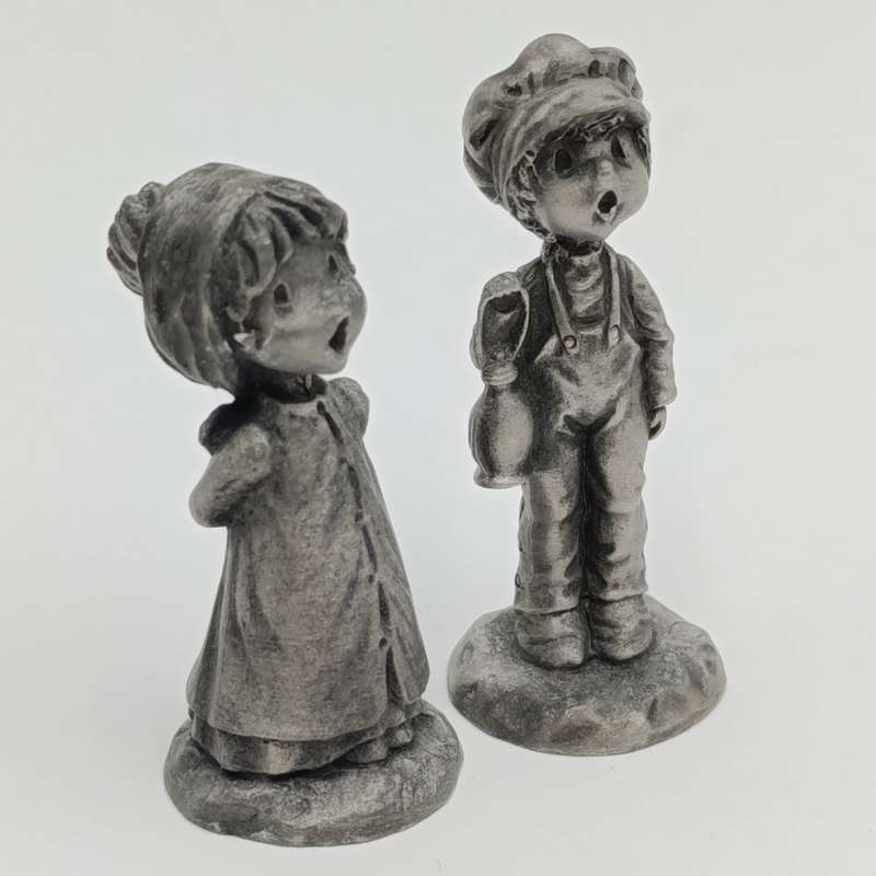 Vintage Little Gallery fine pewter Christmas carols boy and girl