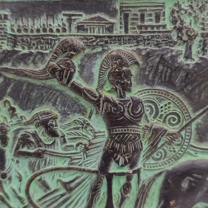 Vintage ceramic wall plaque depicting the "Triumph of Achilles" - made in Greece