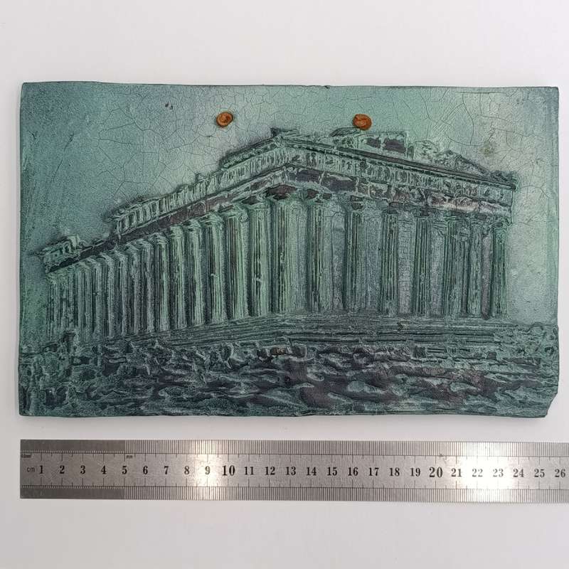 Vintage ceramic wall plaque depicting the "Temple of Athena" - made in Greece
