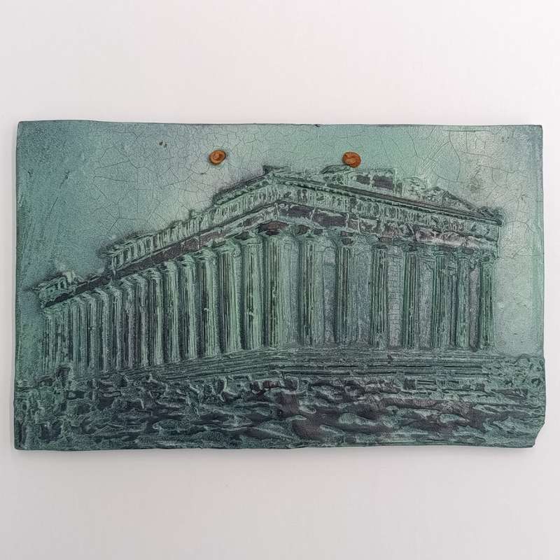 Vintage ceramic wall plaque depicting the "Temple of Athena" - made in Greece