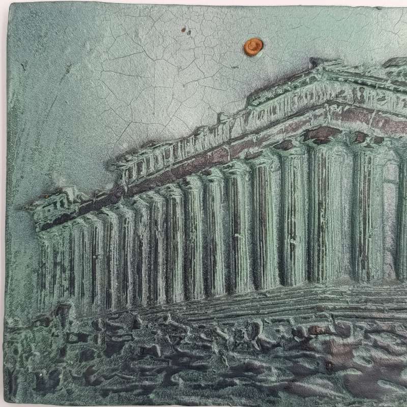 Vintage ceramic wall plaque depicting the "Temple of Athena" - made in Greece