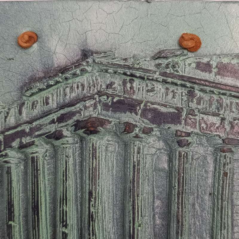 Vintage ceramic wall plaque depicting the "Temple of Athena" - made in Greece