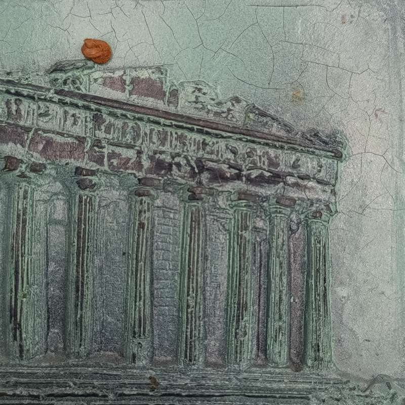 Vintage ceramic wall plaque depicting the "Temple of Athena" - made in Greece