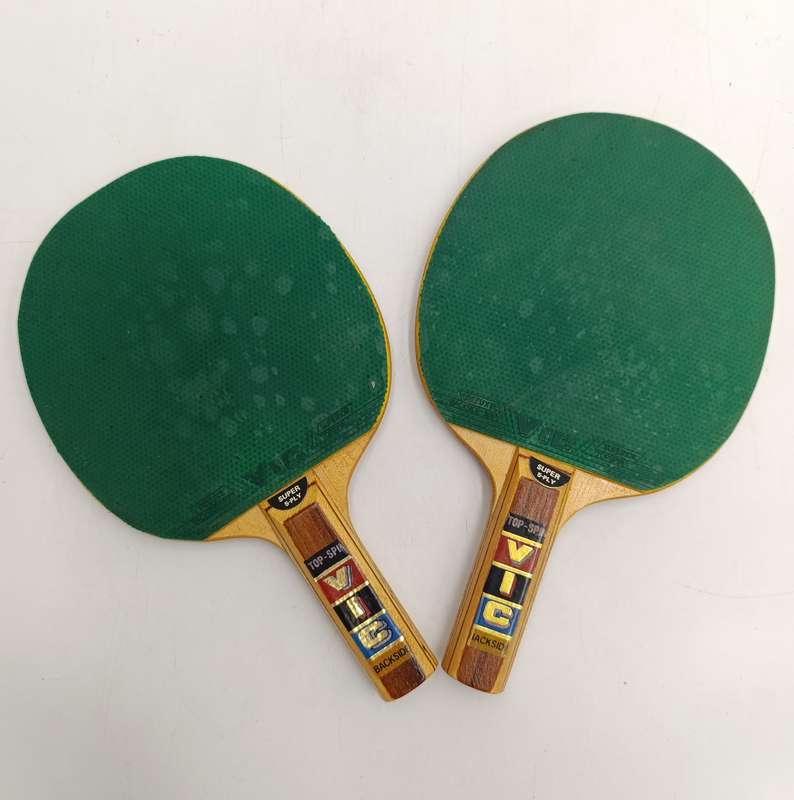 Pair of vintage Vic Top-Spin table tennis bats
