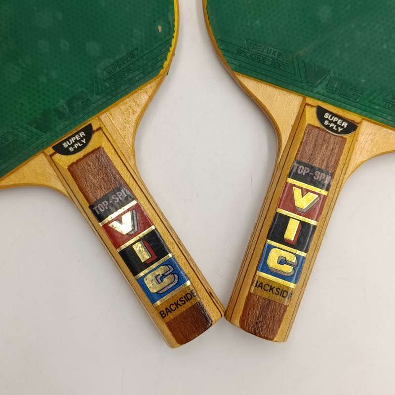 Pair of vintage Vic Top-Spin table tennis bats
