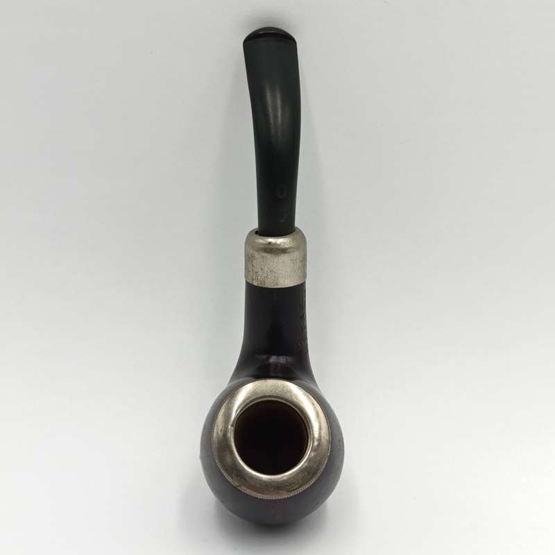 Vintage Hetre wooden smoking pipe with metal bowl rim