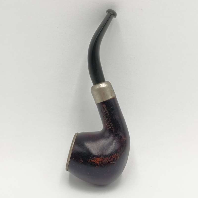 Vintage Hetre wooden smoking pipe with metal bowl rim