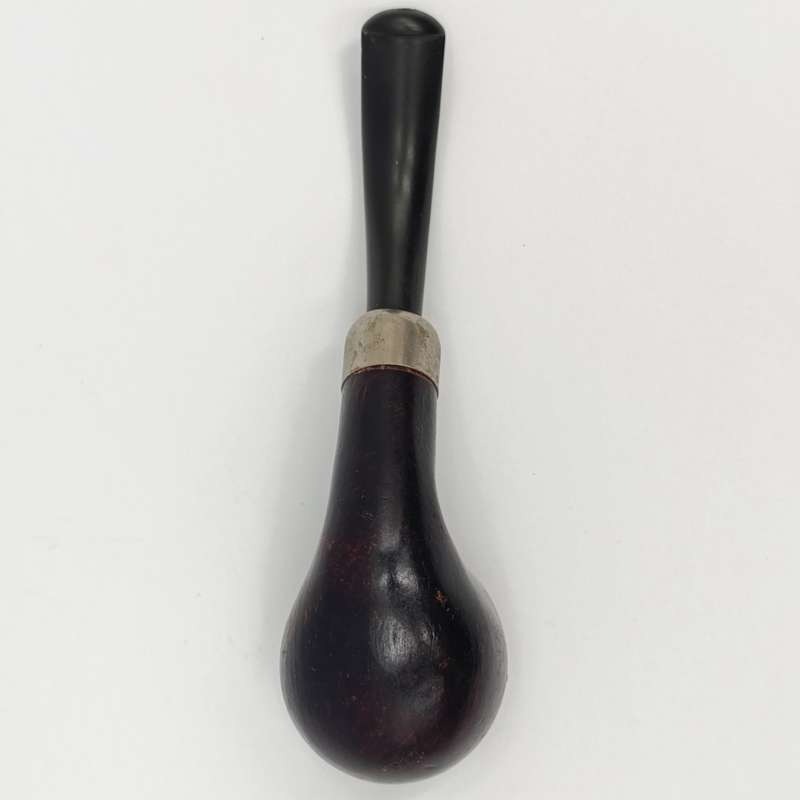Vintage Hetre wooden smoking pipe with metal bowl rim