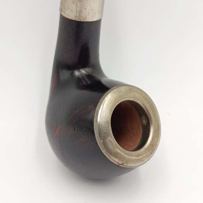 Vintage Hetre wooden smoking pipe with metal bowl rim