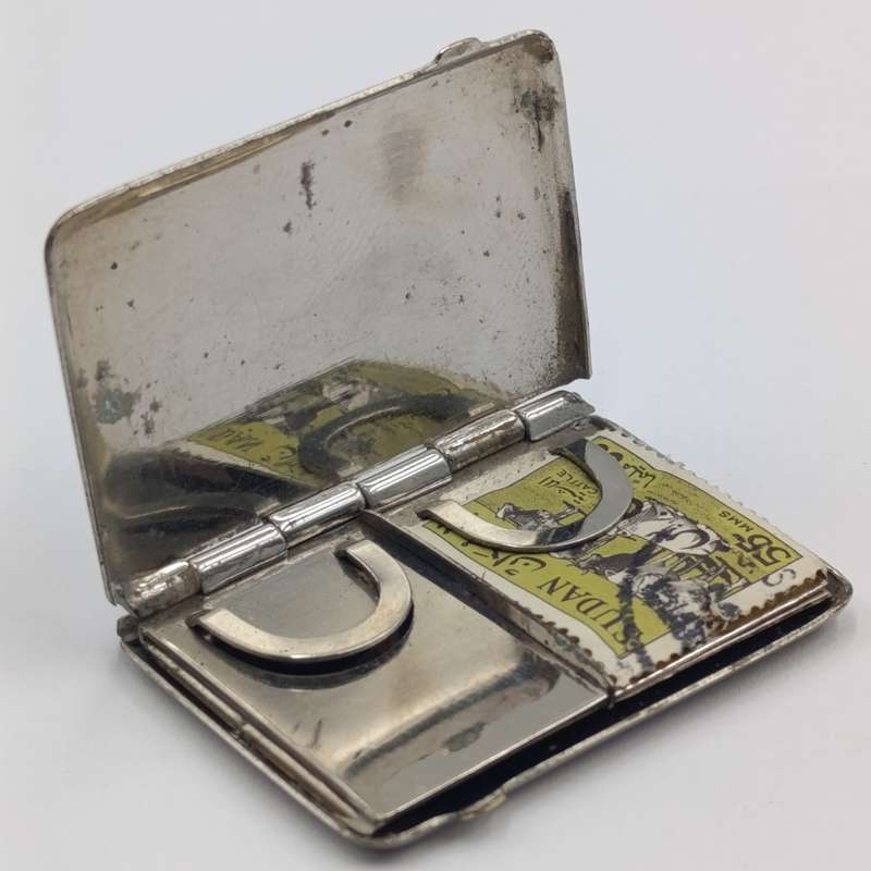 Vintage nickleplated stamp holder case