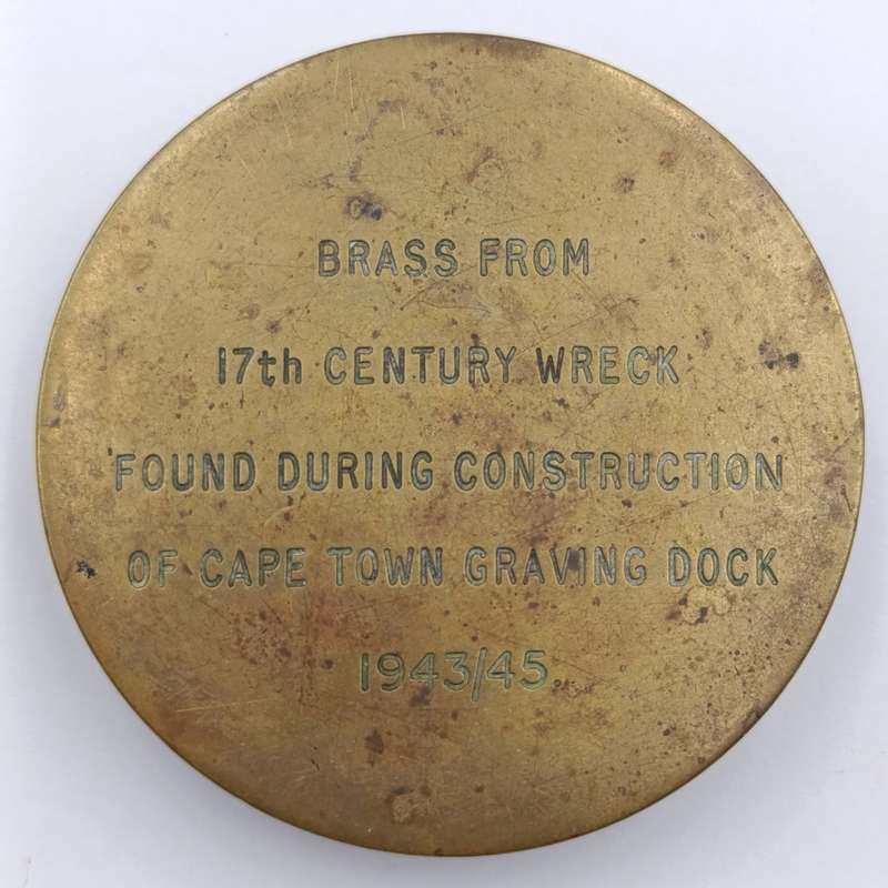 Piece of brass from 17th Century Wreck found during construction of Cape Town Graving dock 1943/45