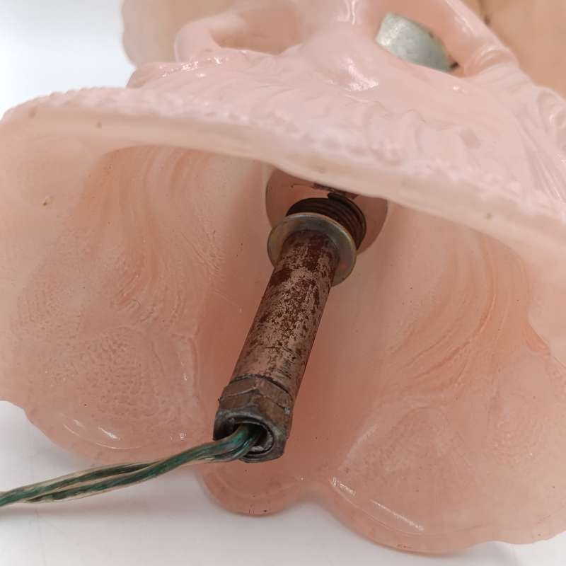Antique Art Deco dancing lady pink glass boudoir lamp