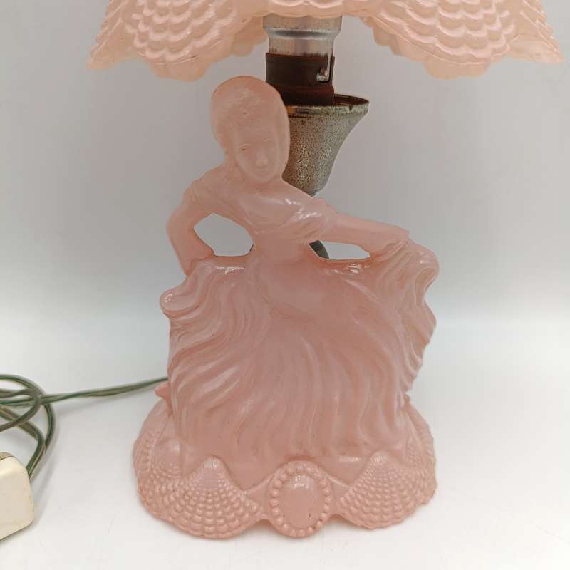 Antique Art Deco dancing lady pink glass boudoir lamp
