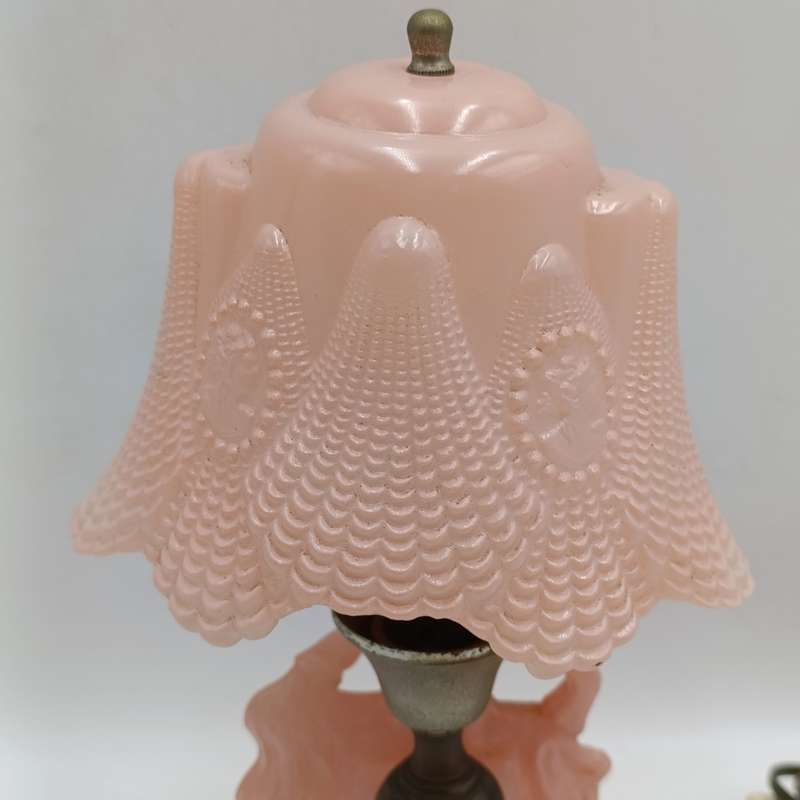 Antique Art Deco dancing lady pink glass boudoir lamp