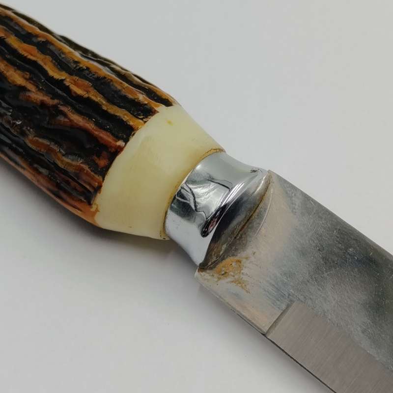 Vintage Steel meat carving for and knife with imitation horn handles