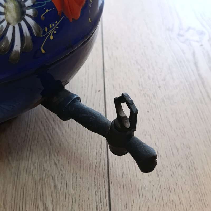 Vintage Enamel Samovar with beautiful hand painted flowers