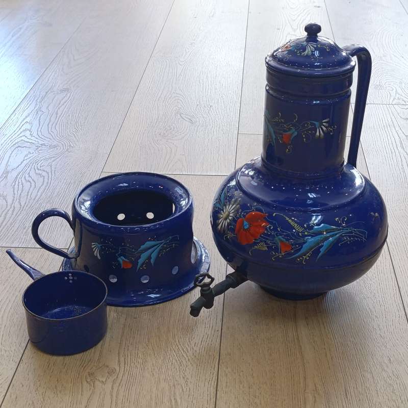 Vintage Enamel Samovar with beautiful hand painted flowers