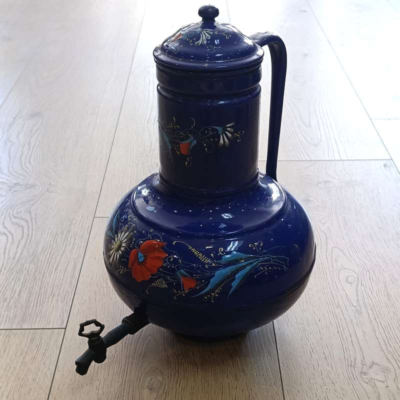 Vintage Enamel Samovar with beautiful hand painted flowers