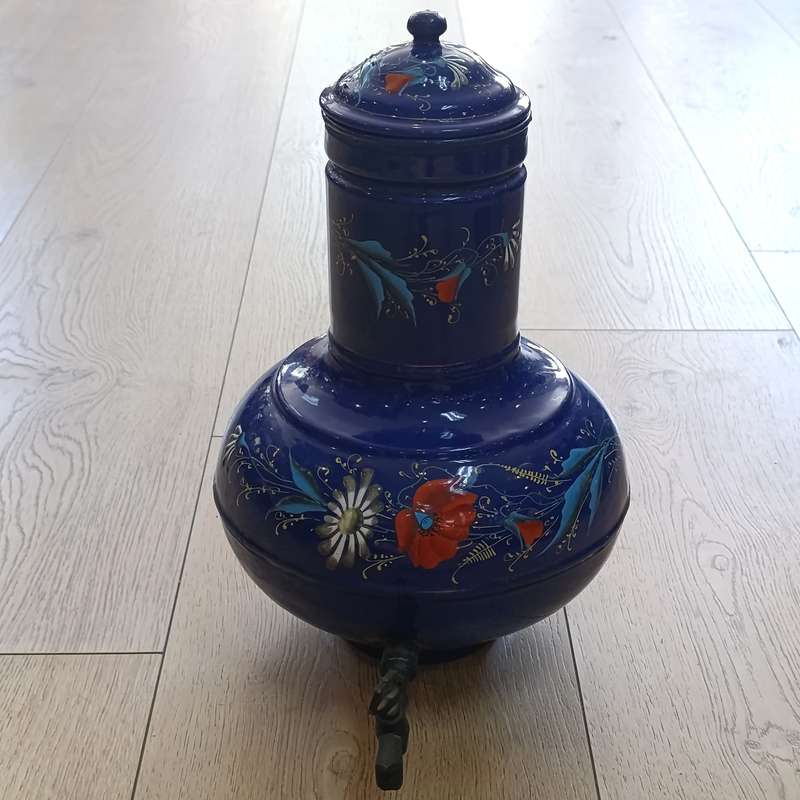 Vintage Enamel Samovar with beautiful hand painted flowers