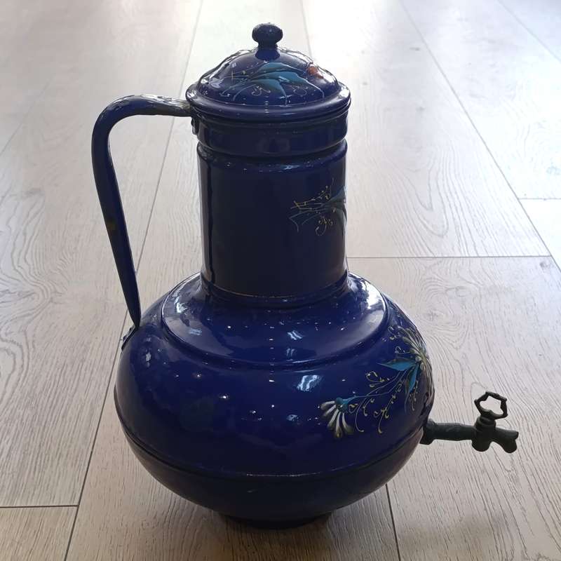 Vintage Enamel Samovar with beautiful hand painted flowers