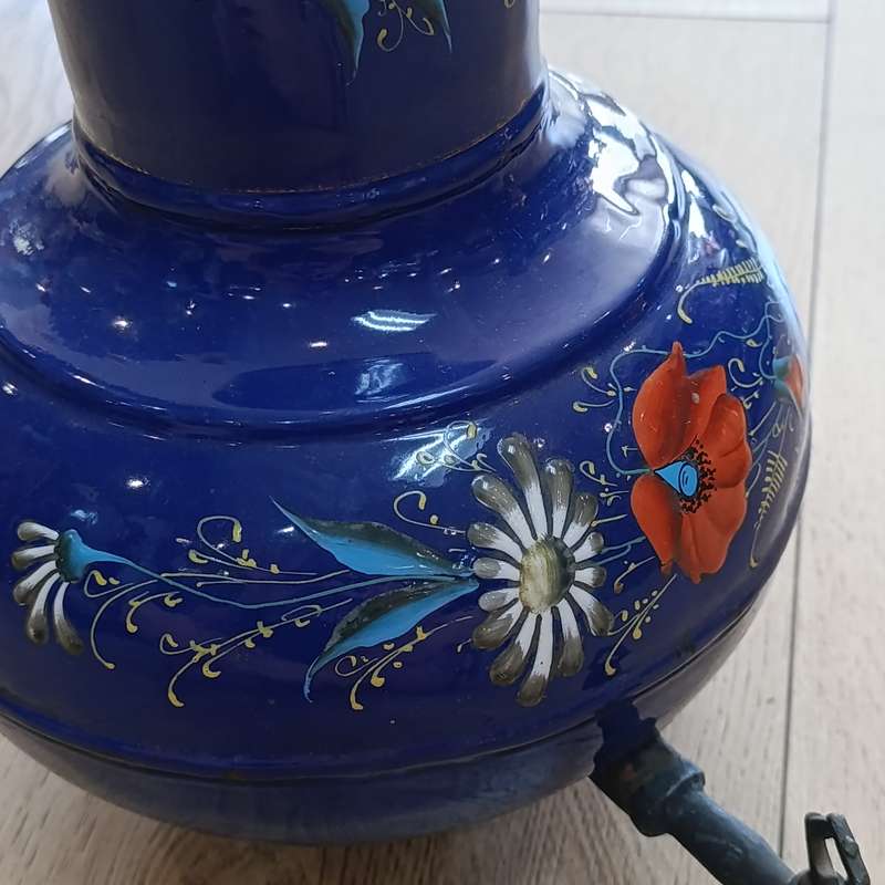Vintage Enamel Samovar with beautiful hand painted flowers