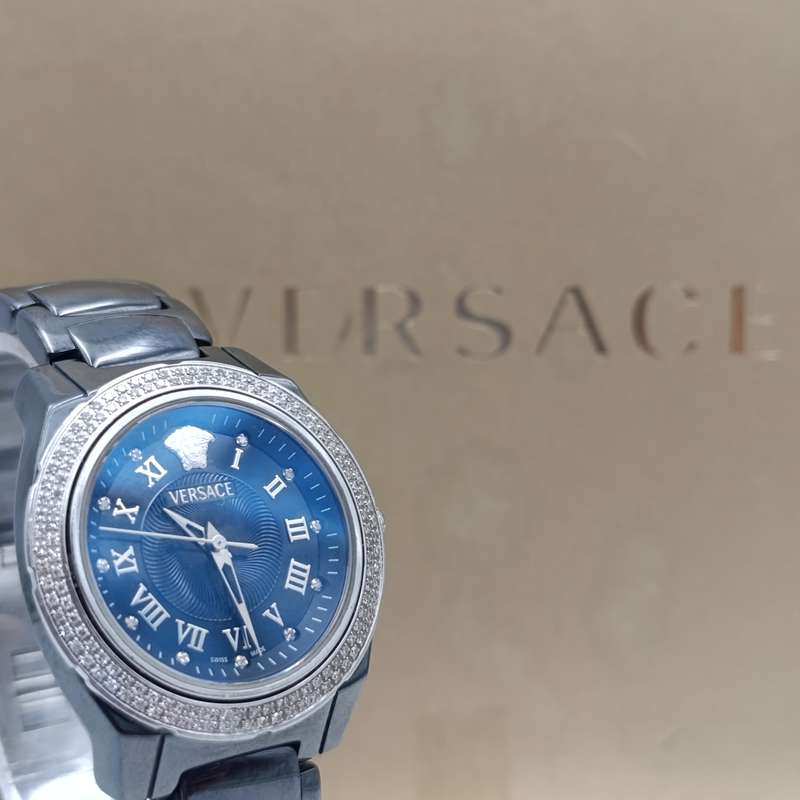 Original Versace Black ceramic Quartz watch with diamond bezel - in box with papers