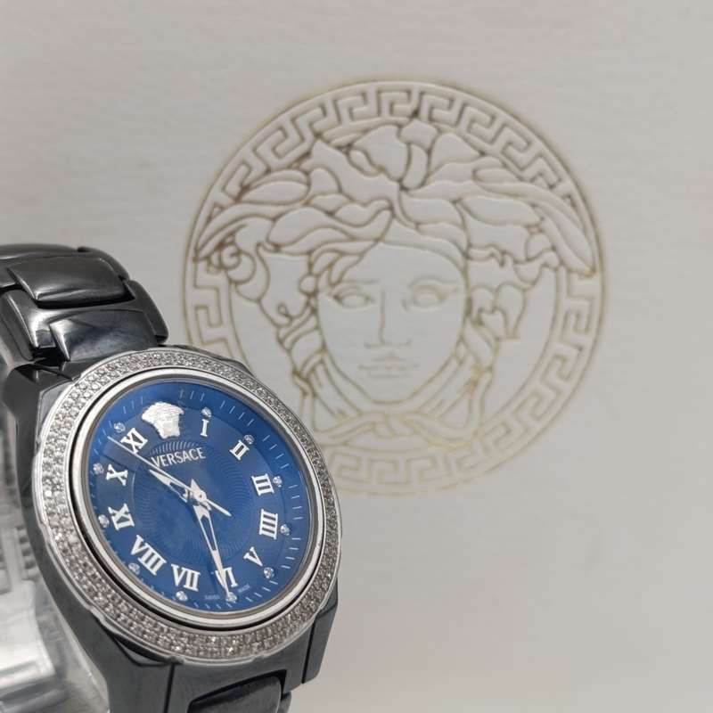 Original Versace Black ceramic Quartz watch with diamond bezel - in box with papers