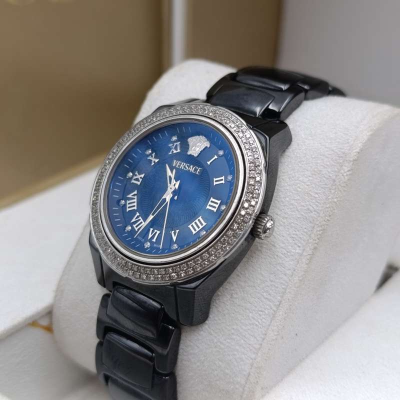Original Versace Black ceramic Quartz watch with diamond bezel - in box with papers