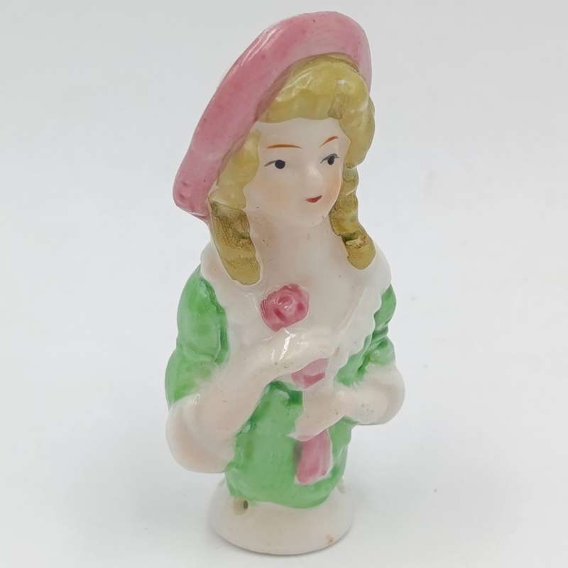Antique Porcelain Lady Pin Cushion Top Half doll